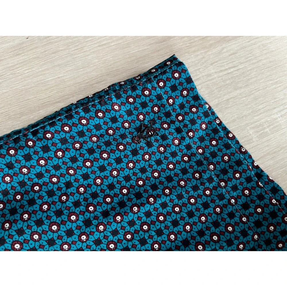 Original Penguin Mens Blue Geometric Print Swim Trunks Size 34 Drawstring Mesh